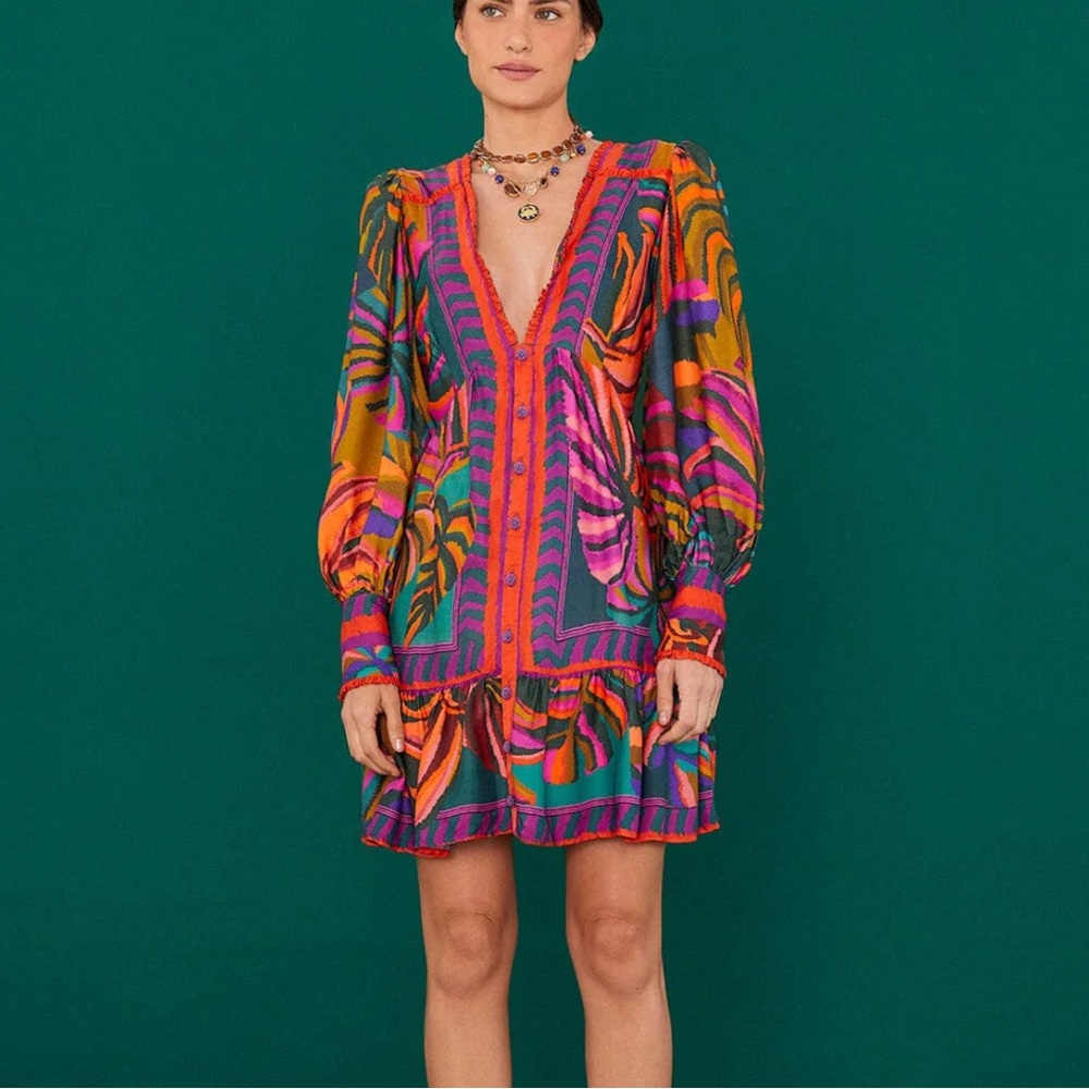 Farm Rio | Graphic Foliage Lenzing™ Ecovero™ Viscose Mini Dress